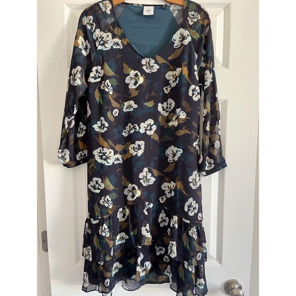 Cabi Dress Womens‎ Small Floral Pirouette Tiered Ruffle Chiffon 3/4 Sleeve Lined - Picture 2 of 8